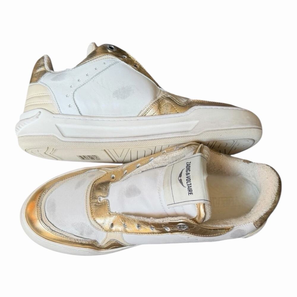 Zadig & Voltaire Wings Flash Vintage Metal Used Sneakers Size 38 White Gold NIB - Picture 10 of 16